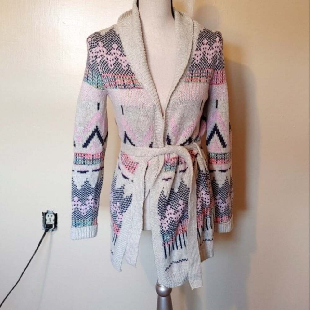 Cat and Jack Pink Blue Open Tie Cardigan Size XL Juniors 14/18 Abstract Print